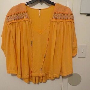 Free People Orange Blouse with Embroidered Details